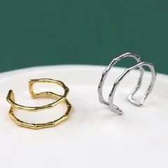 2連風リング　シルバー925   指輪　ゴールド、シルバー　レディース　韓国