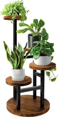 【在庫処分】CBVRUKJ フラワースタンド ガーデンラック 金属製の木製棚 観葉植物 ガーデニング 棚 パティオガーデンコーナーバルコニー リビングルームのためのマルチレイヤーレトロデザインプラントスタンド(Size:四層)