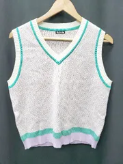 ◇ ⊇ relache ルラシェ 総柄 Vネック ニット ベスト サイズM パープル マルチ レディース P  【1409090030338】