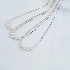 5粒パールのブランコネックレス ショートネックレス 長さが自由に変えられるスライドビーズタイプ ニッケルフリー シルバー ゴールド ピンクゴールド 日本製   春夏秋冬 大人気