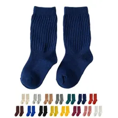 在庫処分中 [ダークブルー] 子供 靴下 ハイソックス シンプル キッズ 無地 カラー