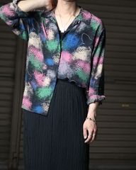 butterfly × marble art silk l/s shirt fly front 蝶 × マーブル 滲み デザイン シルク 絹 オープンカラー 長袖シャツ 80年代~