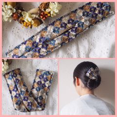 ハンドメイド　デフトバン　お団子メーカー　インド　刺繍リボン　モロッカン　ネイビー　ブルー