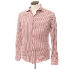 【中古】シップス SHIPS コットンジャージー ストライプ カジュアルシャツ レッドxホワイト【サイズL】【メンズ】