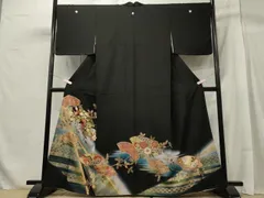平和屋着物■豪華黒留袖　地紙重ね鳳凰花文　暈し染め　金彩　正絹　逸品　未使用　CAAX8950oy