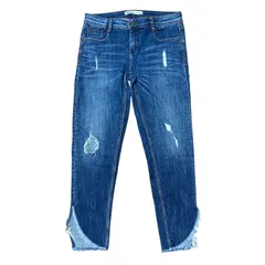 ZARA BASIC クラッシュ クロップド ボーイフレンドデニム テーパード ブルー サイズ36 レディースM ザラベーシック