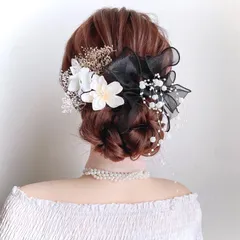 選べるリボン　ツインテール　ウェディング　卒業式　成人式　和装　フラワー　髪飾り　㉒ 花 ヘアアクセサリー