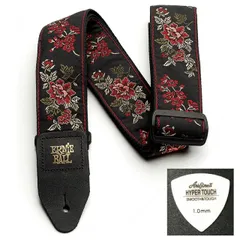 ERNIE BALL アーニーボール ギター ストラップ JACQUARD STRAP RED ROSE EB 4142 ★ピック付き