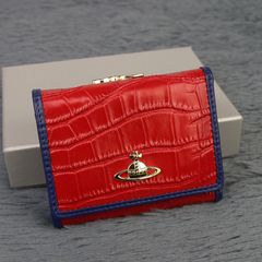 美品 未使用　Vivienne Westwood ヴィヴィアンウエストウッド ワニ革　レザー　財布  カード入れ　レザー　小銭入れ　気質 レディース　可愛いウォレット　金入れ　折りたたみ財布　13129　レッド　三つ折りたたみ財布