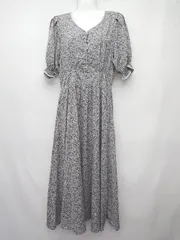 ◇ ⊂ OLIVE des OLIVE 花柄 半袖 膝下丈 ワンピース サイズF パープル グリーン マルチ レディース P  【1409250047244】