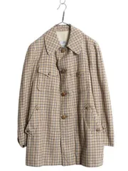 【お得なクーポン配布中!】 70s 80s イギリス製 ★ アクアスキュータム ステンカラー ハーフ コート メンズ L 程 古着 ヴィンテージ ガンクラブ チェック バルマカーン