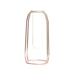 Medium_ピンクゴールド moin moin フラワーベース 花瓶 一輪挿し 幅10.5×高さ24cm ワイヤー フレーム ガラス おしゃれ インテリア 北欧 フラスコ 金属枠 透明 ポット 植木鉢 ボトル 水耕栽培 試験管 (ピンクゴールド M) 220