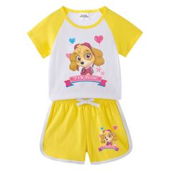 子供服 セットアップ パウパトロール イエロー 女の子 夏物 半袖 2点セット 上下セット Tシャツ パンツ ショートパンツ ジュニア おしゃれ 可愛い 送料無料