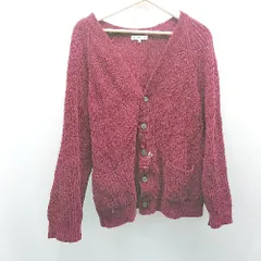 ◇ GLOBAL WORK グローバルワーク フロントボタン ケーブル ニット 長袖 カーディガン サイズL ボルドー レディース E  【1309040093447】