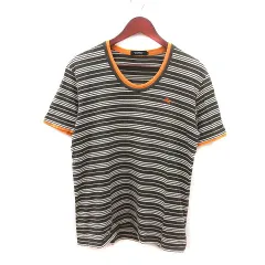 バーバリーブラックレーベル BURBERRY BLACK LABEL Tシャツ カットソー Uネック ボーダー 半袖 3 M 茶 ブラウン 白 ホワイト オレンジ /MS