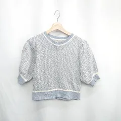 ◇ ⊂ ems excite エムズエキサイト 総柄 半袖 ニット サイズF ライトブルー レディース E  【1502060016179】