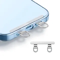 【在庫セール】(シルバー) スマホアクセサリー iPhone対応 落下紛失防止 丈夫 充電干渉なし 薄型 携帯ストラップホルダー ステンレス製 極薄0.4mm ダブルリング 2口 ストラップホルダー ストラップホルダー スマホ Heptour