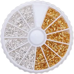 PandaHall Elite 約540個/箱 ユー字 金具 U字 エンドパーツ 留め ビーズ 手芸材料 基本 素材 DIY用 ゴールド ＆ シルバー 5x4x1mm 穴：0.5mm( 混合2色)