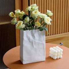 クリンクルペーパーバッグ花瓶   ユニークなセラミック装飾花瓶  ミニマリスト北欧ボヘミアンスタイル