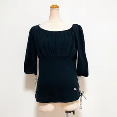 BURBERRY BLUE LABEL　バーバリーブルーレーベル　ブラウス　カットソー　トップス　黒　レディース　38　ノバチェック　ロゴ刺繍　綿100%　コットン　日本製　三陽商会　Y2K　グランジ　平成ギャル　00s