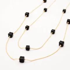 シンプルゴールドネックレス　2連　ブラックビーズポイント　レディース　ジュエリー　アクセサリー　インポート