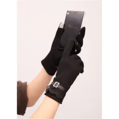 スマホ対応手袋 手ぶくろ レディース オシャレ 暖かい 綿 秋冬 タッチパネル対応  ブラックブラックP_2