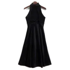 バーバリーブラックレーベル BURBERRY BLACK LABEL ストール付き ハイネック ドレス ワンピース シフォン サテン 切替 ノースリーブ ブラック 黒 38のサムネイル
