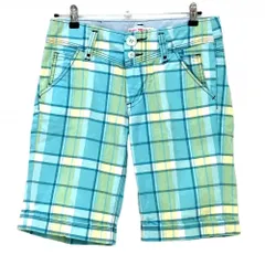 ★特価★【新品】エドウィン ハーフパンツ ライトブルー×イエロー チェック ハート レディース L ゴルフウェア EDWIN GOLF