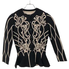 ALEXANDER McQUEEN アレキサンダーマックイーン フローラルジャガードペプラムニットカーディガン ブラックのサムネイル