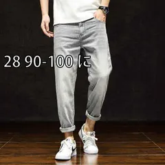 [28 90-100 に]メンズ ファッション 服 男性用 オシャレ シンプル 大人 かっこいい 大きいサイズ ストリート 紳士服 夏 ウォッシュ ライト グレー 九分丈 ジーンズ ストレート レッグ カジュアル 九分丈 パンツ 薄手