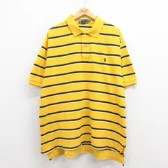 XL/古着 ラルフローレン 半袖 ブランド ポロ シャツ メンズ 90s ワンポイントロゴ 鹿の子 大きいサイズ コットン 黄 イエロー ボーダー 25a