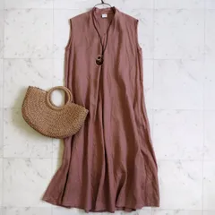 夏休みセール♪1000円割引きクーポン21時半〜発行！美品【アーバンリサーチドアーズ】リネンワンピース ピンクベージュ フリーサイズ  Vネック  洗える
