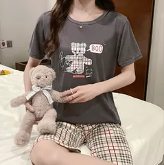 レディースパジャマ上下セット（Lサイズ/XLサイズ）ルームウェア半袖ハーフパンツ079