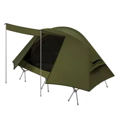 DesertFoxテント コット テント 1人用 ソロテント 4000mm耐水圧 前室あり キャンプテント コンパクト軽量 テントコット用 3 WAY タイプ 撥水加工素材 自立式 二重層構造 4シーズン 簡単設営 UVカット 通気防風防雨 収納袋付き DRZ