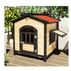 犬小屋 室内室外 犬ハウス 木目調 犬舎 木製 犬ハウスベッド ケージ 屋根付きラック 夏用 涼しい コーギー 65*55*65CM
