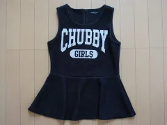 チャビーギャング chubbygang 子供服 女の子 M 160cm チュニック 黒 カットソーデニム風 ブランドロゴ ノースリーブ 秋 冬★4 キッズ ジュニア 【中古】 ユーズド ガールズ 女児 アウトレット リサイクル 古着