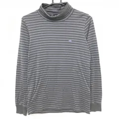 【美品】パーリーゲイツ 長袖ハイネックシャツ ダークグレー×ライトグレー ボーダー 胸ロゴ レディース 0(S) ゴルフウェア PEARLY GATES