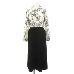 エミリアウィズ EmiriaWiz emiria 花柄プリーツスカートワンピース ドッキング ロング 長袖 切替 S 黒 ブラック オフホワイト /ES ■OS