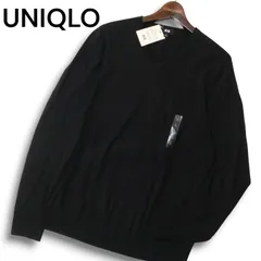 【新品 未使用】 UNIQLO ユニクロ 秋冬 エクストラファイン メリノウール100％★ V ネック ニット セーター Sz.L メンズ 黒