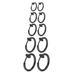 【特価商品】5ペア 両耳 10個セット ゴールド イヤリング シルバー ブラック フープピアス フープ リング イヤーカフ ノンホール レディース フェイクピアス メンズ ユニセックス (アロハモニ) 挟むだけ 簡単 ALOHAMONI 装着 (ブラック)