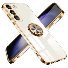 【数量限定】ケース リング 耐衝撃 レンズ保護 軽量 Samsung ギャラクシー S22 S22 / SC-51C / SCG13 カバー メッキ加工 ソフトケース Galaxy スタンド機能 車載ホルダー 対応 サラサラ触り心地 6.1インチ 白 MZ85のサムネイル