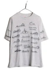 【お得なクーポン配布中!】 90s USA製 クラシック シップ 船 イラスト プリント Tシャツ メンズ XL オールド グラフィック アート シングルステッチ 大きいサイズ 総柄