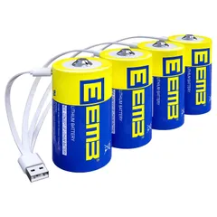 新品 EEMB D電池1.5 V充電可能D電池5550 mWh充電可能リチウムD電池USB C型充電ケーブルLR 20懐中電灯交換電池 1.5 V 単1形充電式電池-4パックのサムネイル
