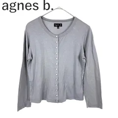 アニエスベー agnes b. カーディガン Uネック コットン 薄手 スナップボタン グレー ピンクボタン