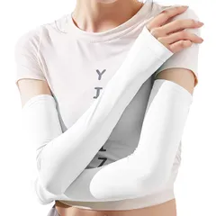 男女兼用 スポーツ/運転用/自転車 紫外線対策 吸汗速乾 日焼け防止 指掛けタイプ 両腕 ロング丈 UPF50+ ひんやり 腕カバー 接触冷感 レディース UVカット 【冷えっ冷え】アームカバー [Pawinpaw]