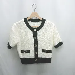 ◇ ⊂ INGNI イング 丈短め 半袖 カーディガン サイズM ブラック ホワイト レディース E  【1501160011312】