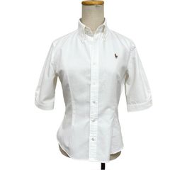 中古 ラルフローレン RALPH LAUREN 五分袖 ボタンダウン シャツブラウス クリーニング済み 白 レディース サイズ9