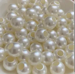 【在庫セール】アクリルビーズ プラスチック オフホワイト 穴大きめ ハンドメイド アクセサリー パーツ パールビーズ 材料 マクラメ (14mm50個)