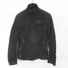 コムサメン COMME CA MEN レザー切替ジャケット M 黒系 ブラック ダブルジップ スナップボタン 綿 コットンのサムネイル