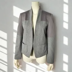 ジョゼフ JOSEPH　ノーカラー ノーボタン パターン切替 綿混スウェット ジャージージャケット　グレー　レディース